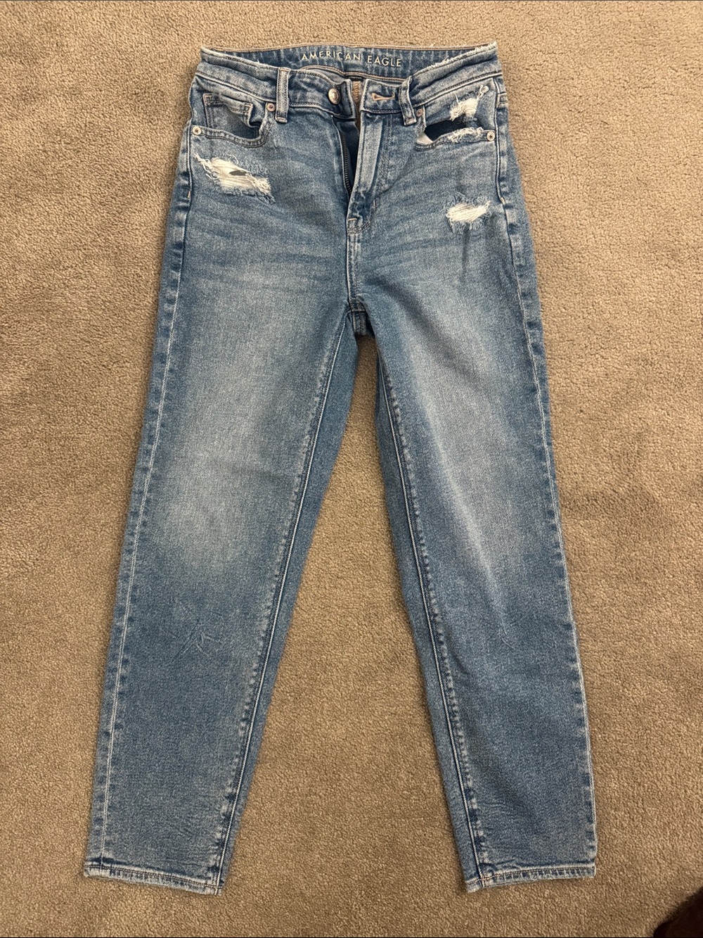 American Eagle Outfitters Medium Blue Distressed Mid-Rise Jeans